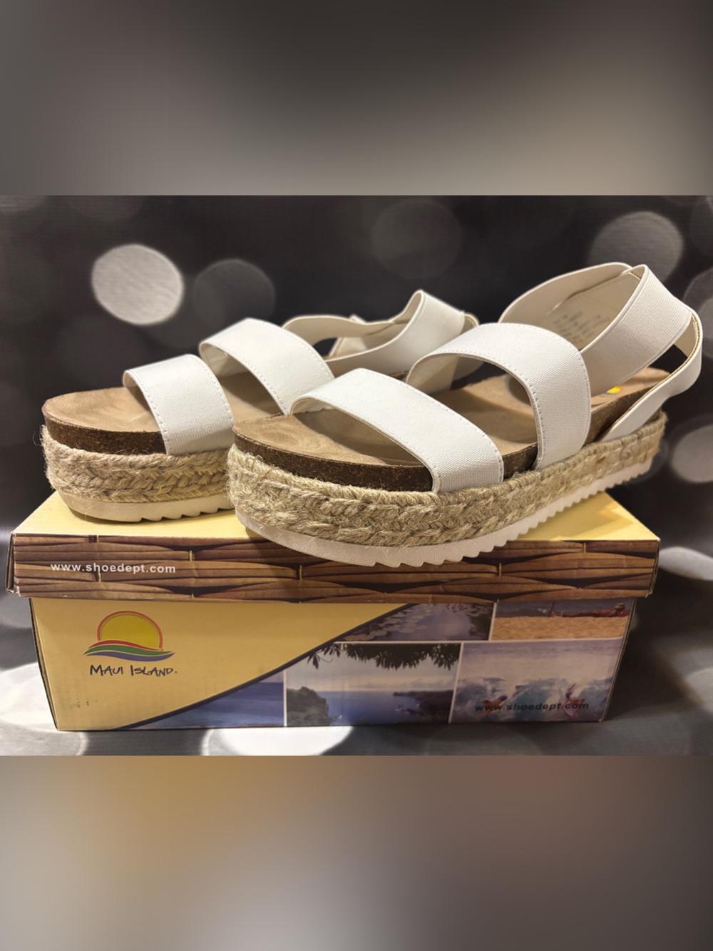 Maui Island White Triple-Strap Platform Sandals